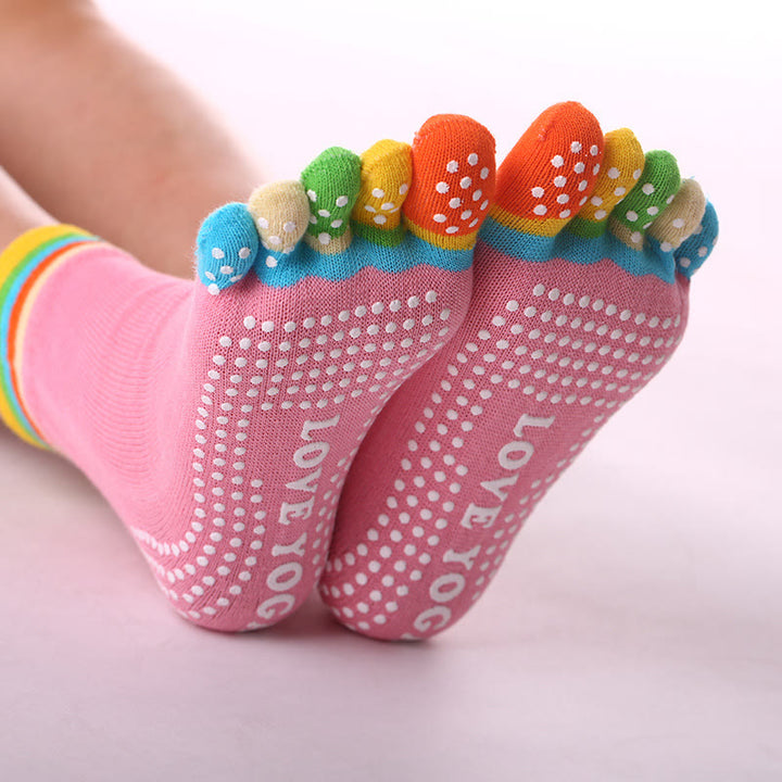 FREE Today: 3-Pair Breathable Cotton Rainbow Non-Slip Five-Toe Yoga Socks - Color-Toe & Pink - 3 Pairs - image 0