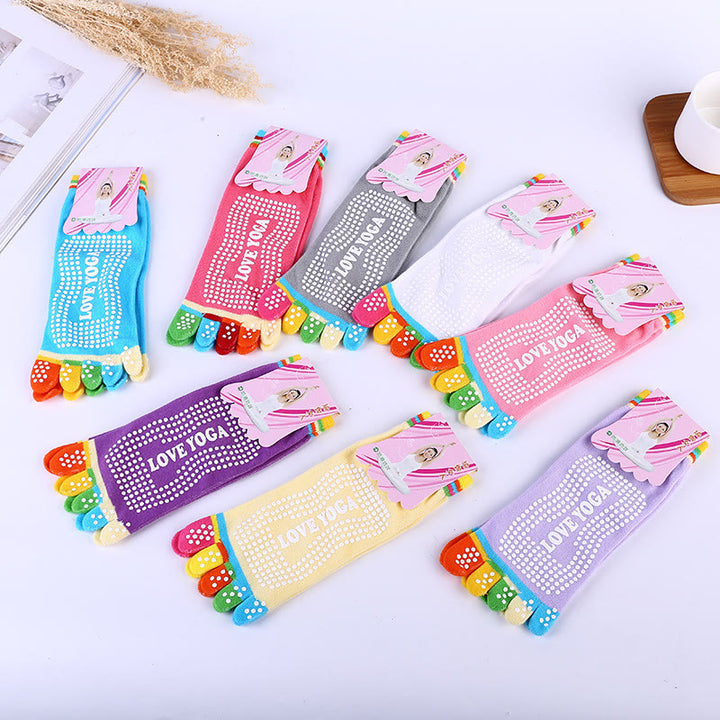 Olivenorma Non-Slip Toe Separation Pilates Barre Fitness Socks with Breathable Cotton Comfort "Love Yoga" Five-Toe Grip Socks - image 18