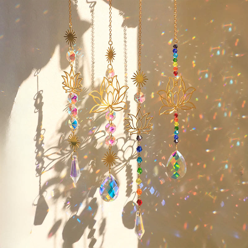 Olivenorma Aurora Borealis Crystal Pendant Golden Lotus Charm Wind Chime - image 0