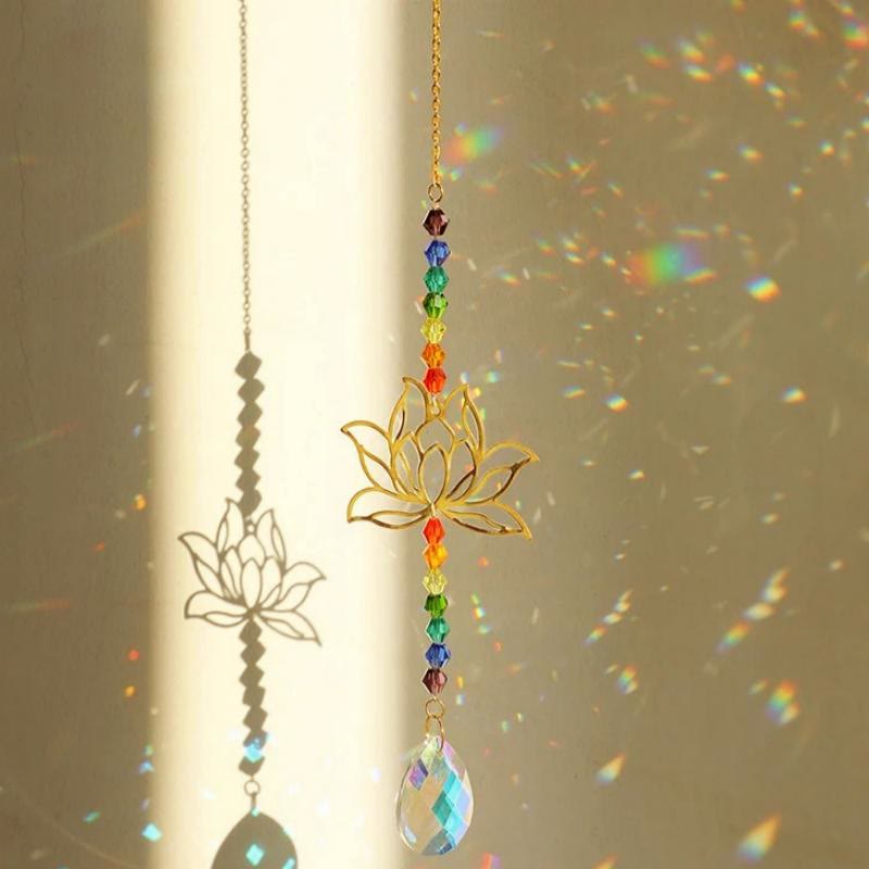 Olivenorma Aurora Borealis Crystal Pendant Golden Lotus Charm Wind Chime - Lotus-B - image 3