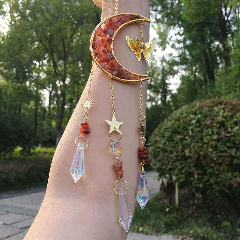Olivenorma Natural Crystal Chips Moon Suncatcher Wind Chime - Red Agate - image 16