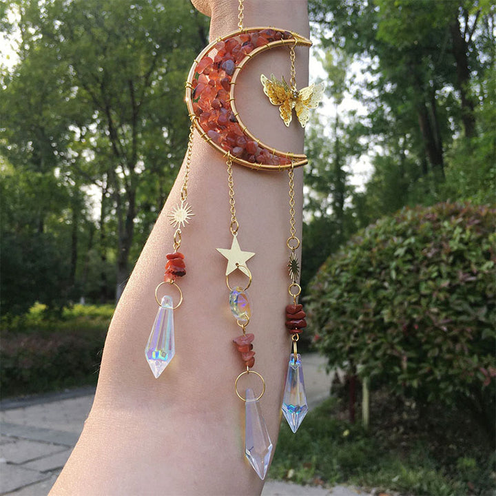 Olivenorma Natural Crystal Chips Moon Suncatcher Wind Chime - Red Agate - image 16