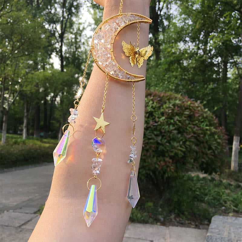 Olivenorma Natural Crystal Chips Moon Suncatcher Wind Chime - Clear Quartz - image 13