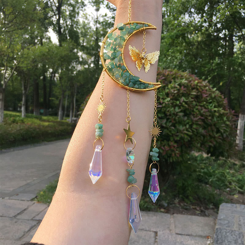 Olivenorma Natural Crystal Chips Moon Suncatcher Wind Chime - Green Aventurine - image 11