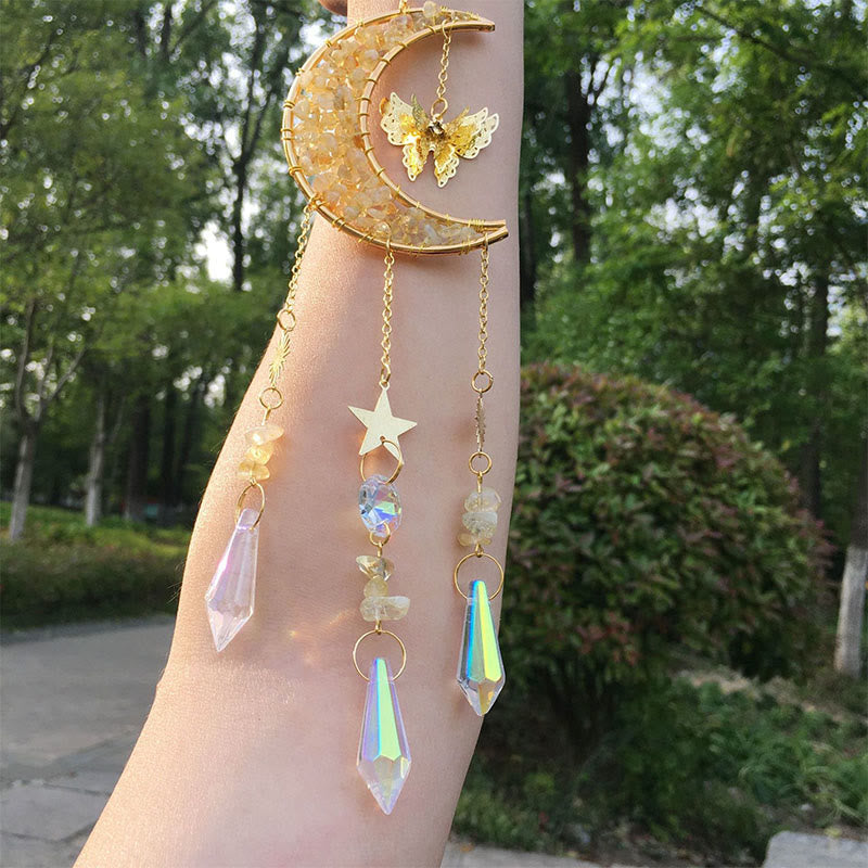 Olivenorma Natural Crystal Chips Moon Suncatcher Wind Chime - Citrine - image 14