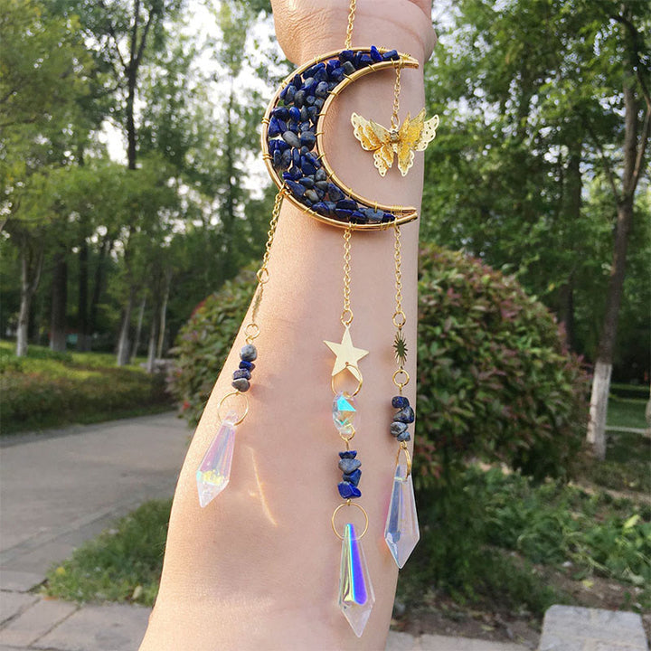 Olivenorma Natural Crystal Chips Moon Suncatcher Wind Chime - Lapis Lazuli - image 9