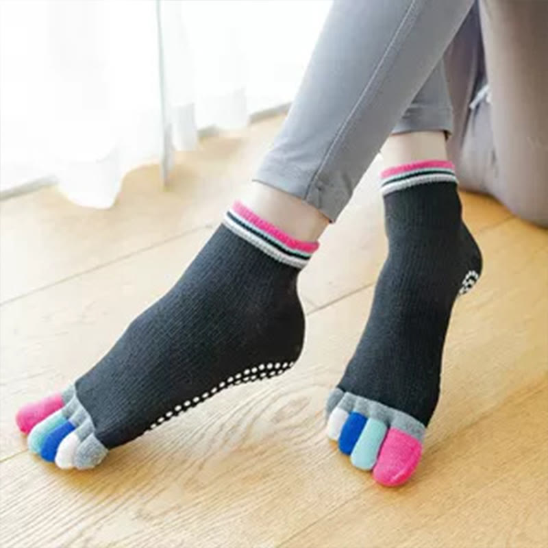 Olivenorma Five-Toe Non-Slip Sports Ankle Yoga Socks - Full Coverage&Black - 2Pairs - image 7