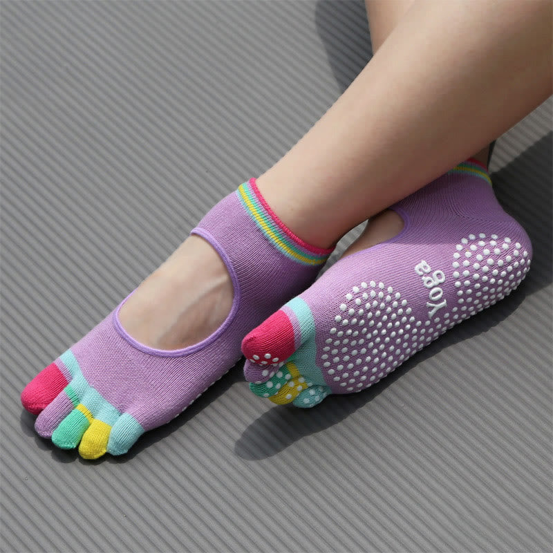 Olivenorma Five-Toe Non-Slip Sports Ankle Yoga Socks - Backless&Purple - 2Pairs - image 13