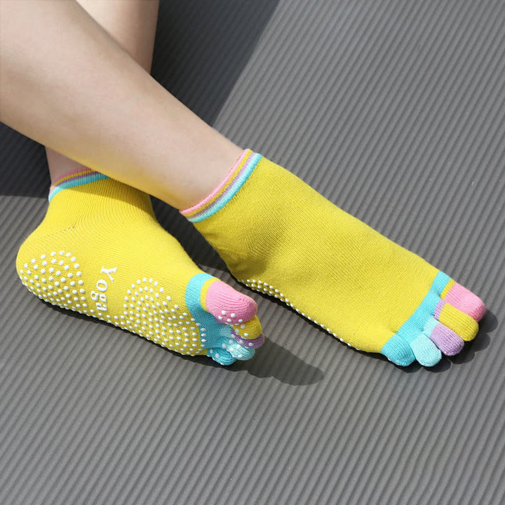 Olivenorma Five-Toe Non-Slip Sports Ankle Yoga Socks - Full Coverage&Yellow - 2Pairs - image 3