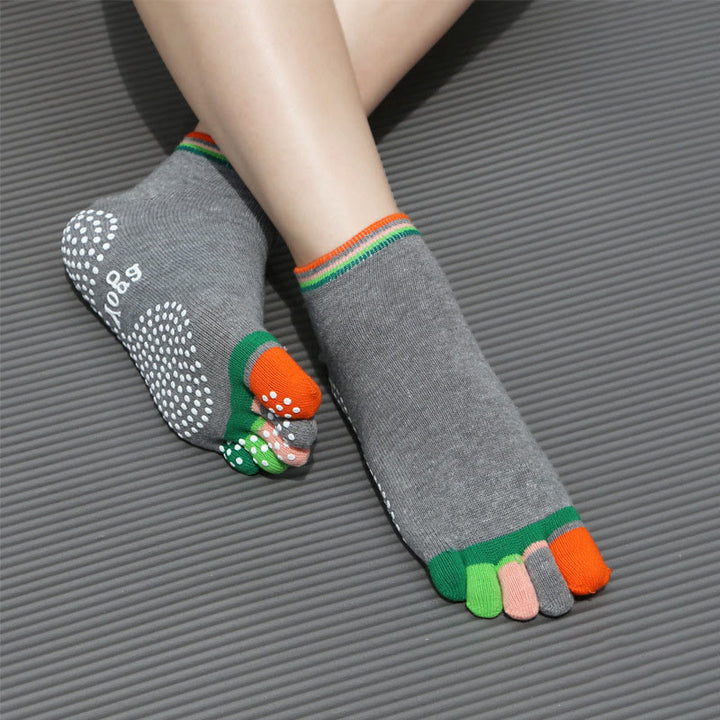 Olivenorma Five-Toe Non-Slip Sports Ankle Yoga Socks - Full Coverage&Gray - 2Pairs - image 2