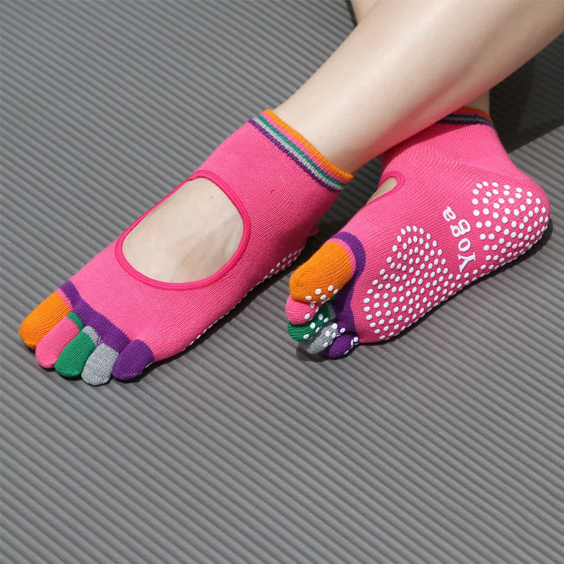 Olivenorma Five-Toe Non-Slip Sports Ankle Yoga Socks - Backless&Pink - 2Pairs - image 12