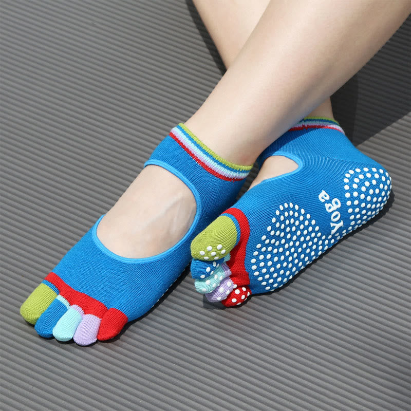 Olivenorma Five-Toe Non-Slip Sports Ankle Yoga Socks - Backless&Blue - 2Pairs - image 10