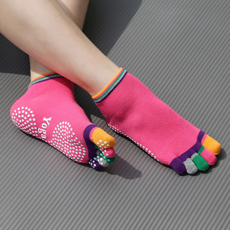 Olivenorma Five-Toe Non-Slip Sports Ankle Yoga Socks - Full Coverage&Pink - 2Pairs - image 4