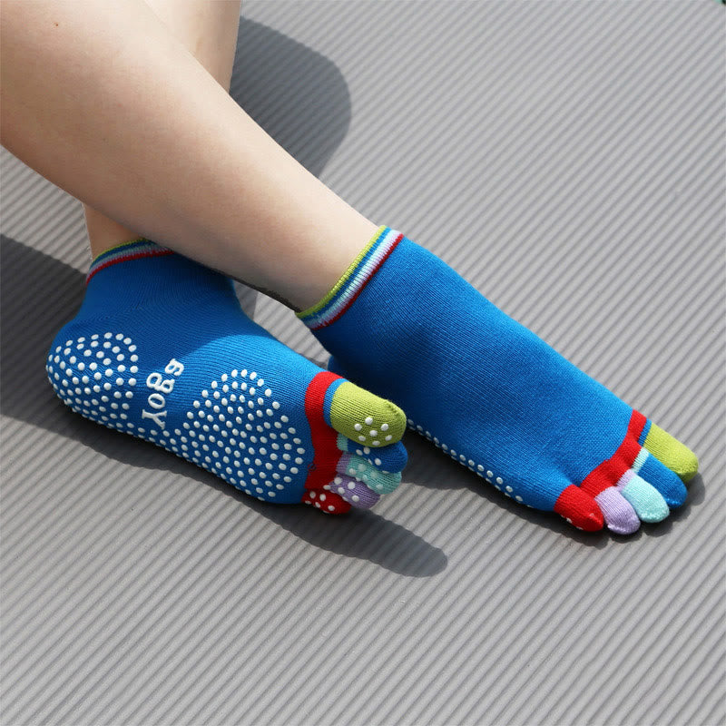 Olivenorma Five-Toe Non-Slip Sports Ankle Yoga Socks - Full Coverage&Blue - 2Pairs - image 1