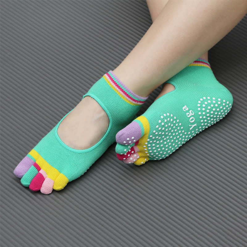 Olivenorma Five-Toe Non-Slip Sports Ankle Yoga Socks - Backless&Green - 2Pairs - image 14