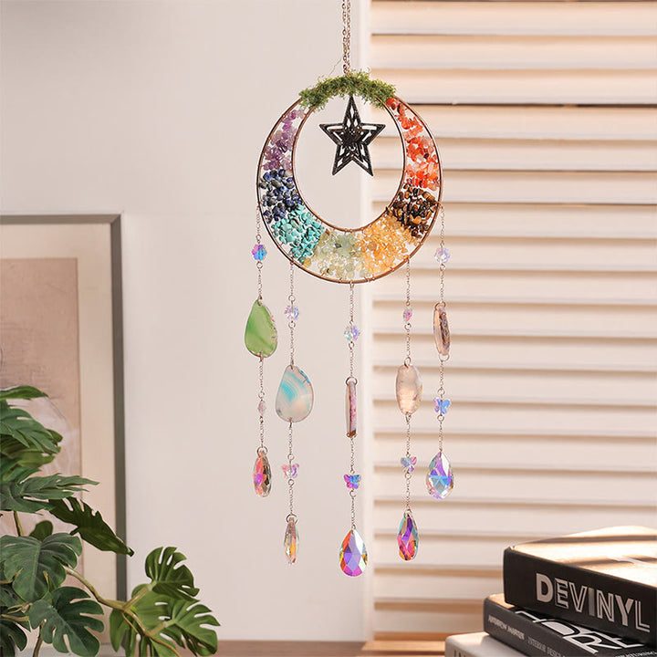 Olivenorma Crystal Chips Moon & Star Rainbow Chakra Suncatcher Wind Chime - image 5