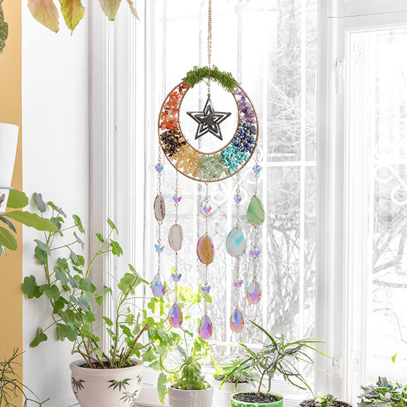 Olivenorma Crystal Chips Moon & Star Rainbow Chakra Suncatcher Wind Chime - image 8