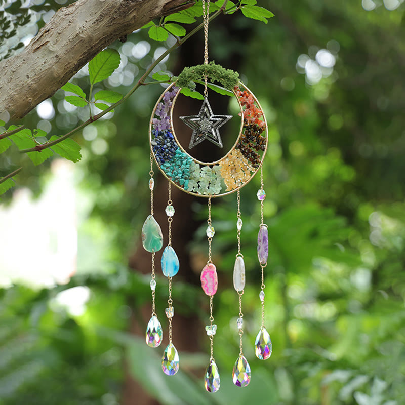 Olivenorma Crystal Chips Moon & Star Rainbow Chakra Suncatcher Wind Chime - image 7