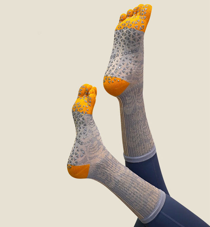 Olivenorma Five-Toe Non-Slip Floral Print Yoga Socks - Each Color - 4Pairs(One pair of each color) - image 0