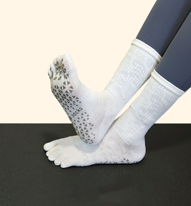 Olivenorma Breathable Toe Separation Anti-Slip Pilates Barre Socks with Cotton Comfort Fit Floral Print Five-Toe Yoga Socks - image 6