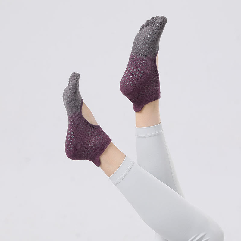 Olivenorma Five-Toe Gradient Colors Backless Ankle Yoga Socks - Purple&Gray - 2Pairs - image 2