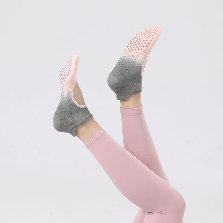 Olivenorma Five-Toe Gradient Colors Backless Ankle Yoga Socks - Pink&Gray - 2Pairs - image 8