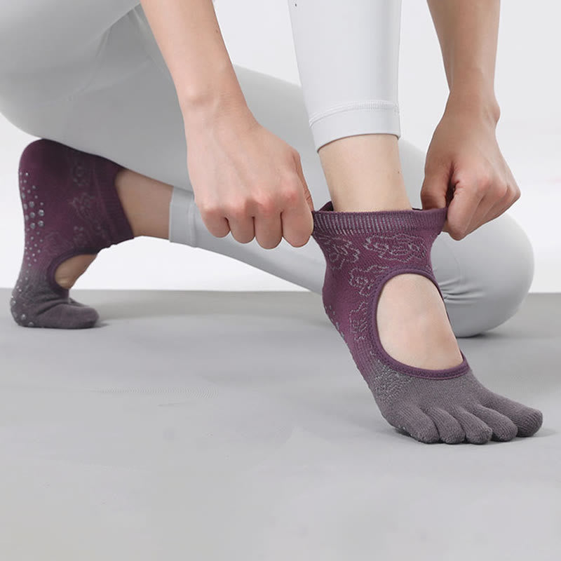 Olivenorma Five-Toe Gradient Colors Backless Ankle Yoga Socks - image 3