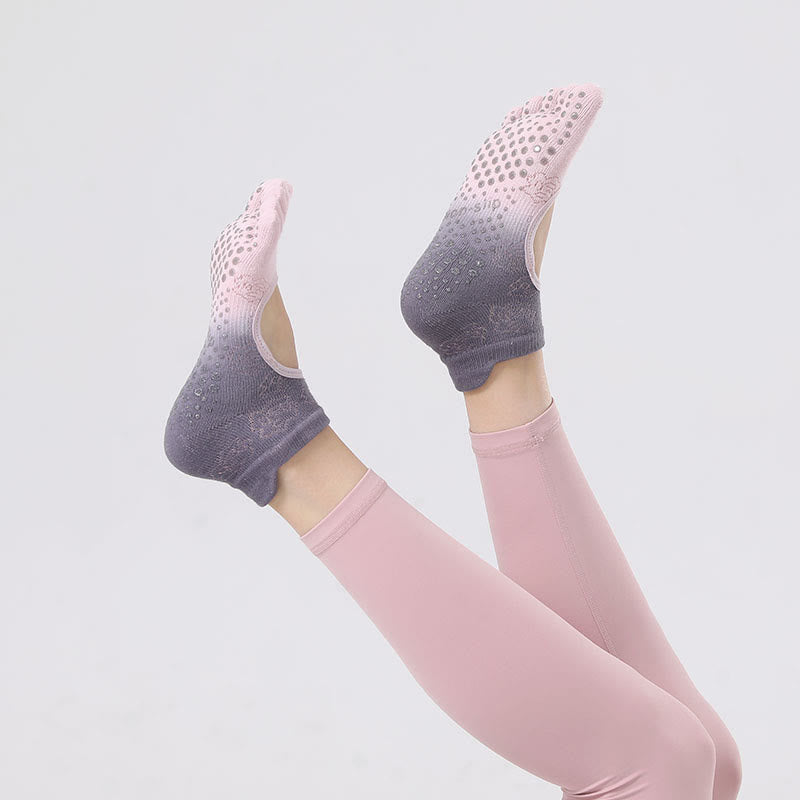 Olivenorma Five-Toe Gradient Colors Backless Ankle Yoga Socks - Pink&Purple - 2Pairs - image 10