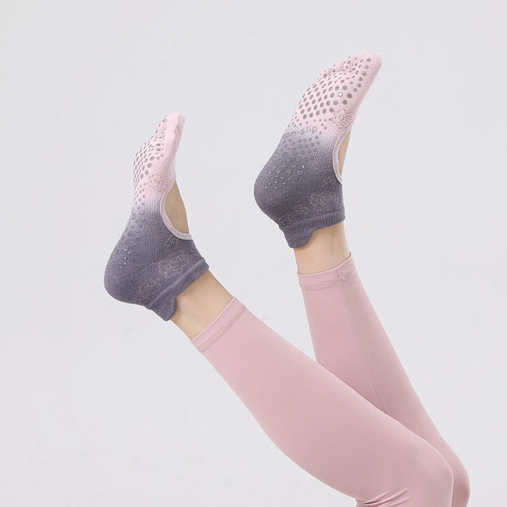 Olivenorma Five-Toe Gradient Colors Backless Ankle Yoga Socks - Pink&Purple - 2Pairs - image 10