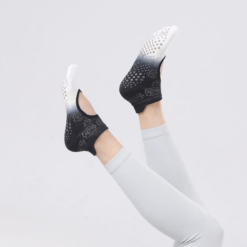 Olivenorma Five-Toe Gradient Colors Backless Ankle Yoga Socks - White&Black - 2Pairs - image 6