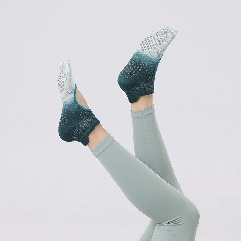 Olivenorma Five-Toe Gradient Colors Backless Ankle Yoga Socks - Dark Green&Blue - 2Pairs - image 0