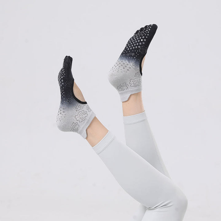 Olivenorma Five-Toe Gradient Colors Backless Ankle Yoga Socks - Gray&Black - 2Pairs - image 5