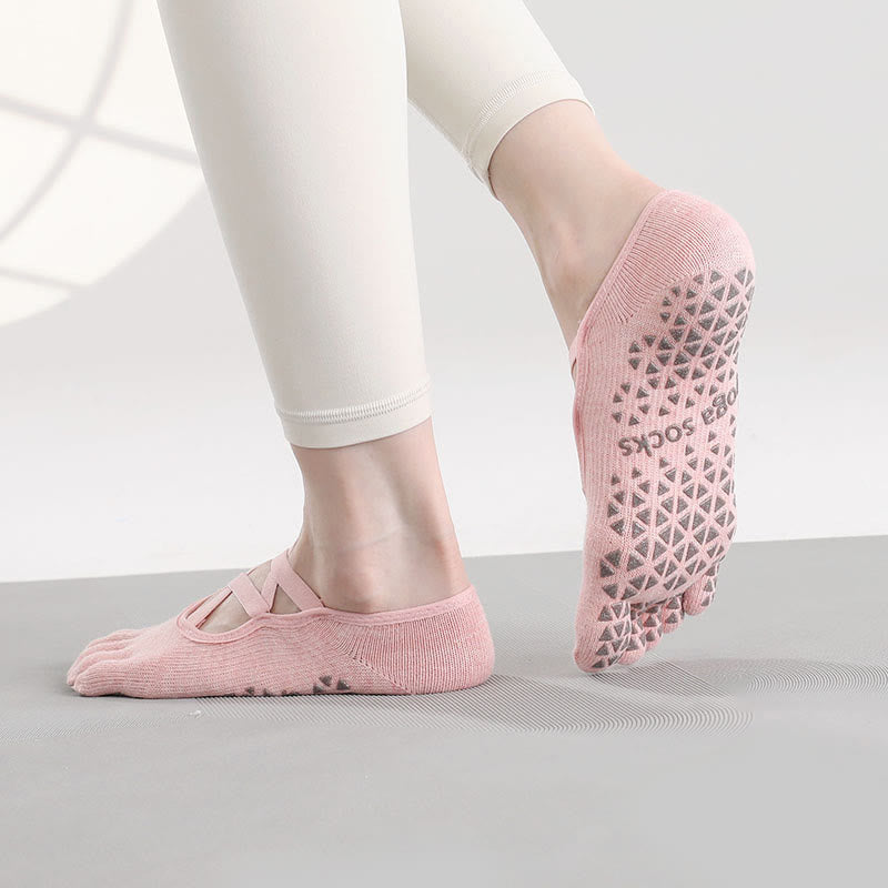 Olivenorma Five-Toe Non-Slip Strap Design Yoga Socks - Light Pink - 2Pairs - image 4