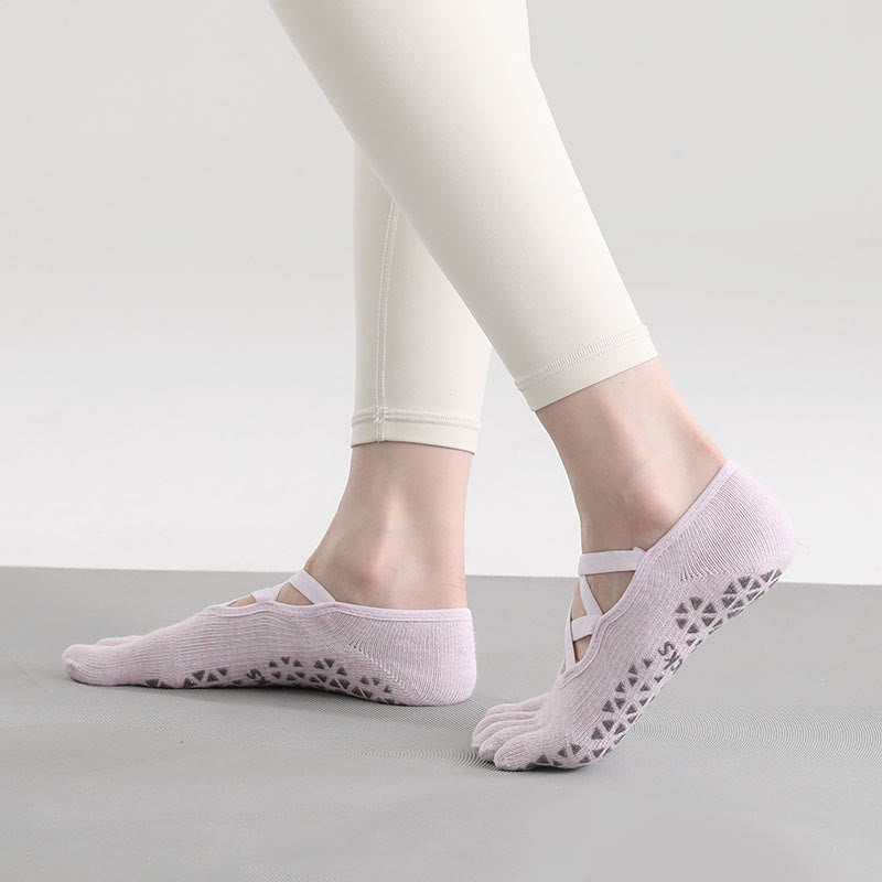 Olivenorma Five-Toe Non-Slip Strap Design Yoga Socks - Light Purple - 2Pairs - image 1