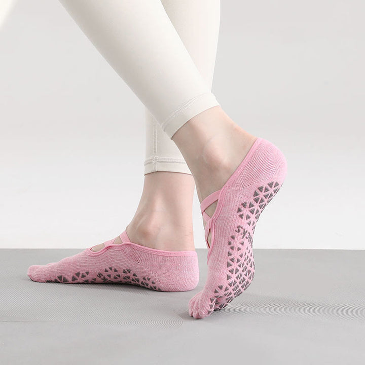 Olivenorma Five-Toe Non-Slip Strap Design Yoga Socks - Dark Pink - 2Pairs - image 6