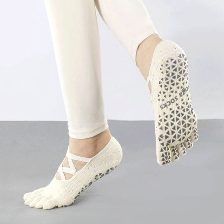 Olivenorma Five-Toe Non-Slip Strap Design Yoga Socks - Off-White - 2Pairs - image 8