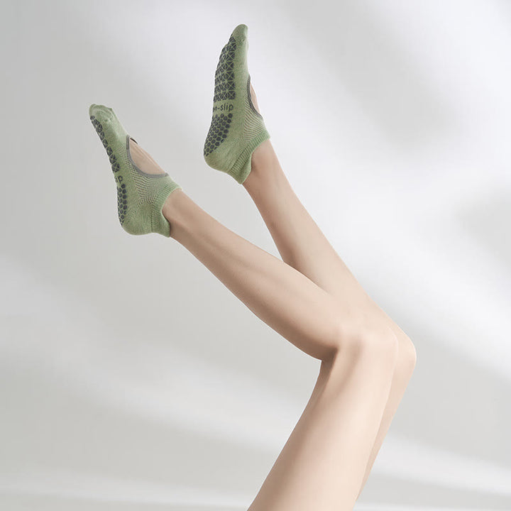Olivenorma Non-Slip Grip Toe Separation Workout Socks with Breathable Cotton Comfort Backless Five-Toe Sports Yoga Socks - Green - 10 Pairs - image 2