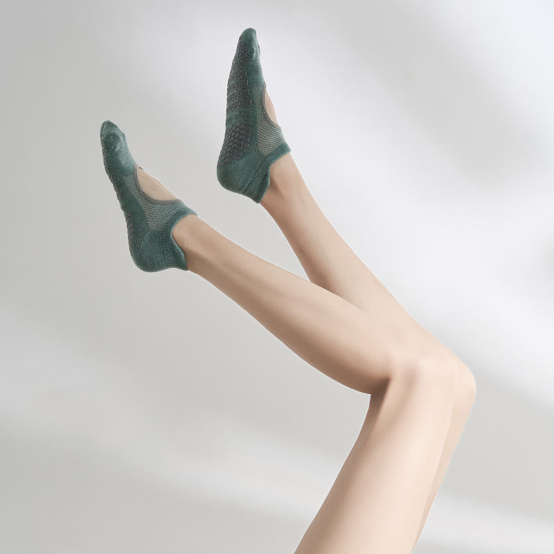 Olivenorma Five-Toe Non-Slip Backless Sports Ankle Yoga Socks - Dark Green - 2Pairs - image 7