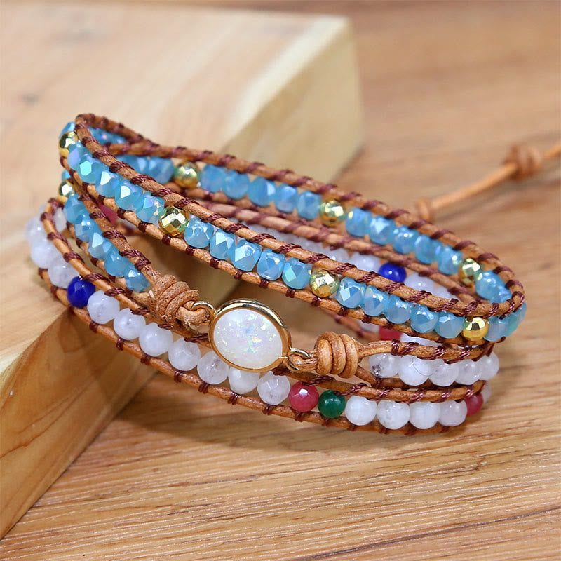 Olivenorma Healing Bohemian Protection Wrap Bracelet - White Agate&Crystal Glass - image 1