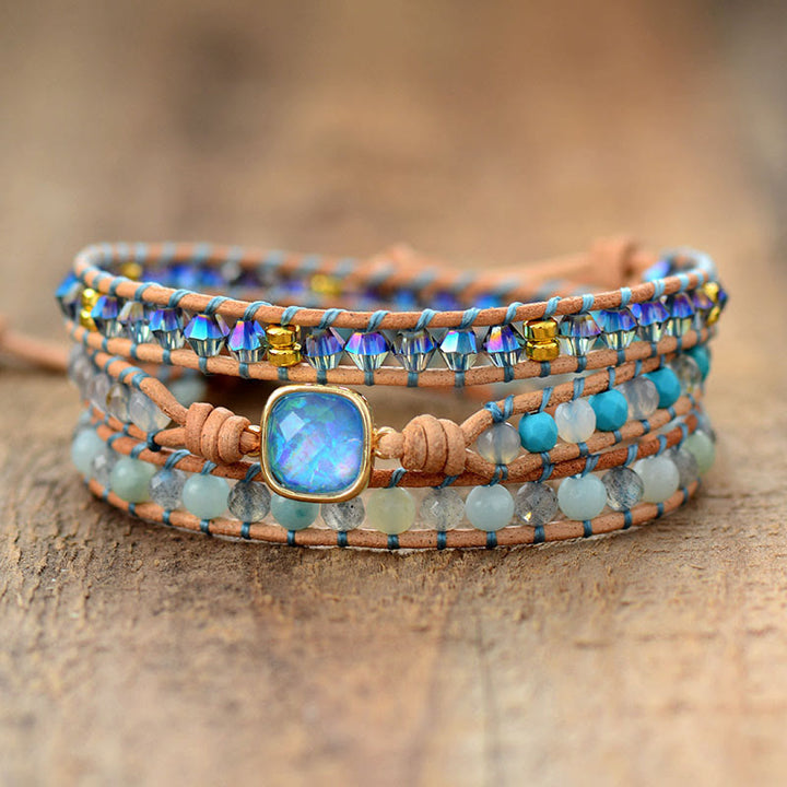 Olivenorma Healing Multi-Color Beaded Woven Wrap Bracelet - Amazonite & Aquamarine - image 8