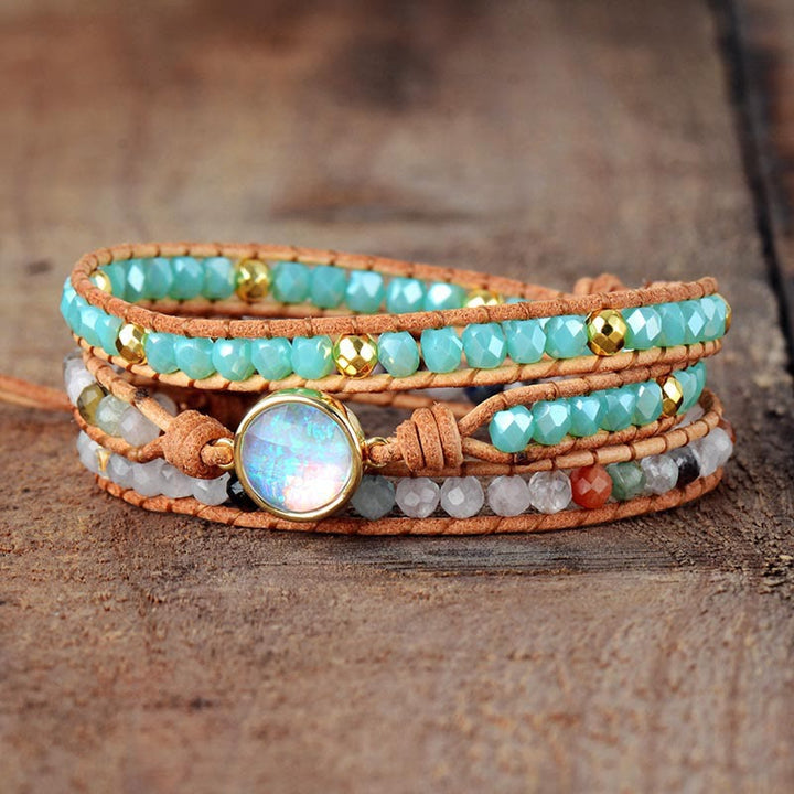 Olivenorma Healing Multi-Color Beaded Woven Wrap Bracelet - Lake blue zircon beads & Clear Crystal - image 6