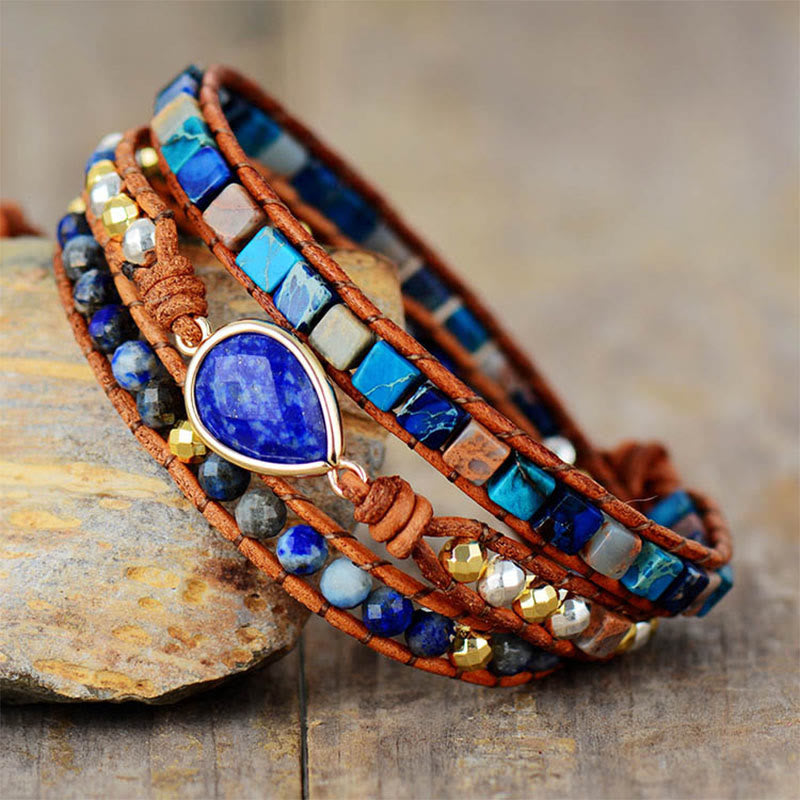 Olivenorma Lapis Lazuli Multi-Layer Braided Leather Bracelet - Lapis Lazuli - image 0