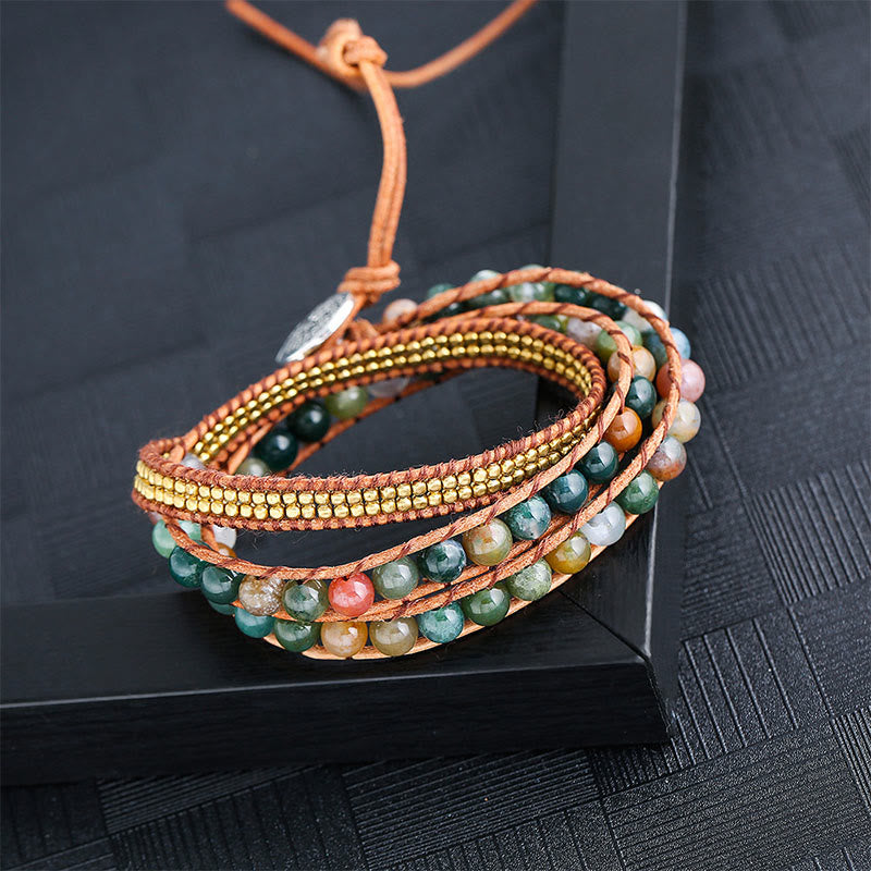 Olivenorma Indian Agate Beaded Handmade Black Onyx Multi-Layer Wrap Bracelet - Hematite&India Agate - image 1