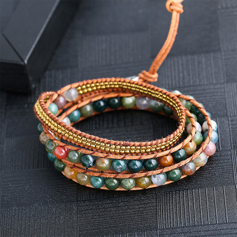 Olivenorma Indian Agate Beaded Handmade Black Onyx Multi-Layer Wrap Bracelet - image 2