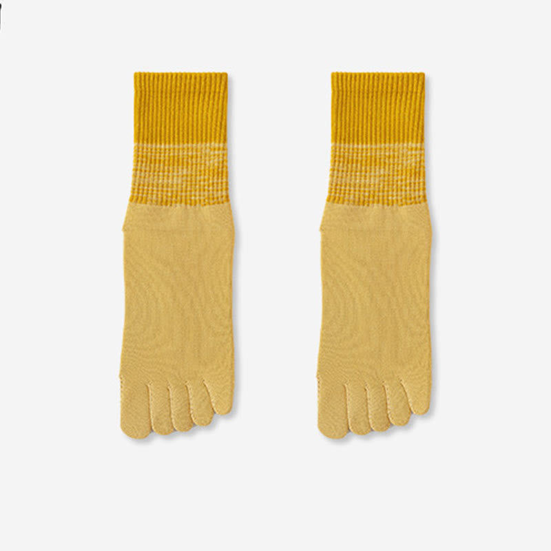 Olivenorma Five-Toe Gradient Mid-Calf Sports Yoga Socks - Yellow - 2Pairs - image 4