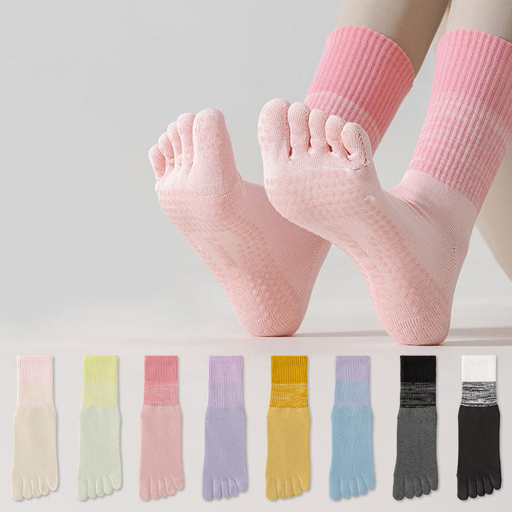 Olivenorma Five-Toe Gradient Mid-Calf Sports Yoga Socks - Each Color - 8Pairs(One pair of each color) - image 0