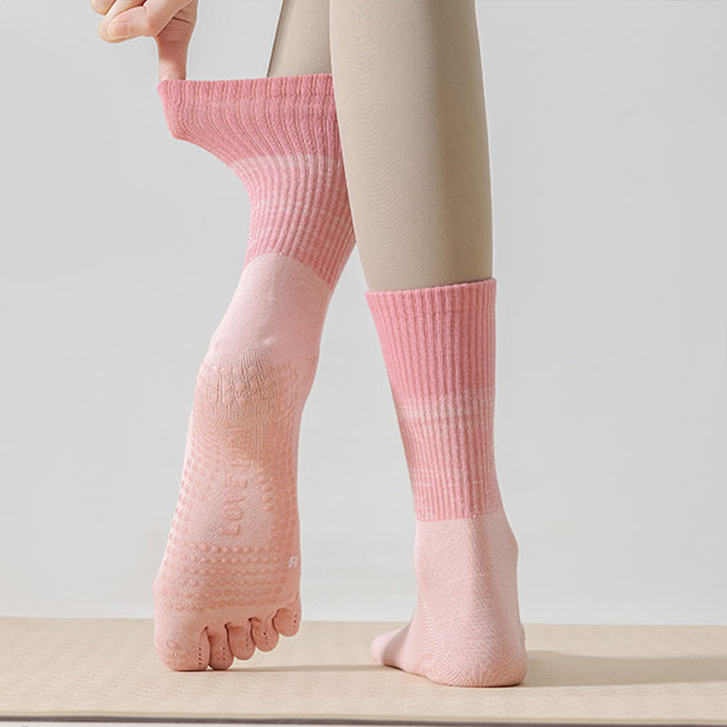 Olivenorma Breathable Toe Separation Non-Slip Pilates Barre Training Socks Gradient Five-Toe Mid-Calf Yoga Socks - image 2