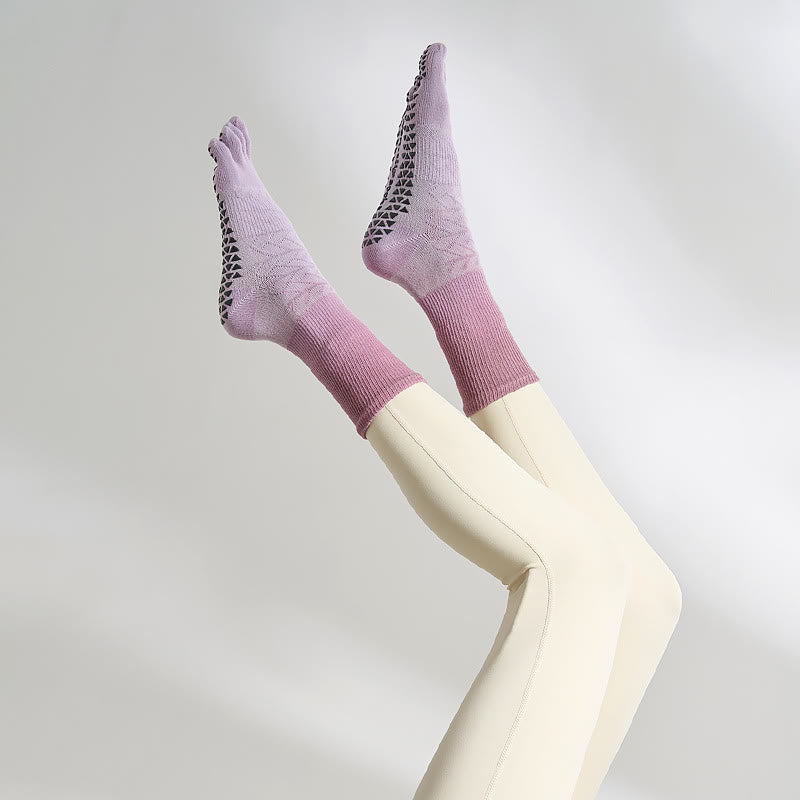 Olivenorma Five-Toe Non-Slip Tie Dye Sports Yoga Socks - Purple&Pink - 2Pairs - image 1