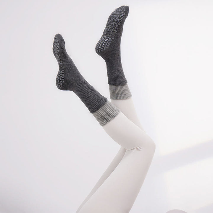 Olivenorma Double-Layer Mid-Calf Non-Slip Grip Pilates Barre Warm Support Socks with Breathable Cotton Cushion Design Yoga Socks - Champagne Gold&Gray - 10 Pairs - image 1