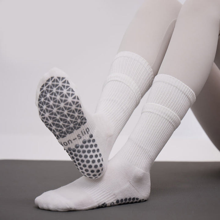 Olivenorma Non-Slip Double Layer Mid-Calf  Yoga Socks - White - 2Pairs - image 2